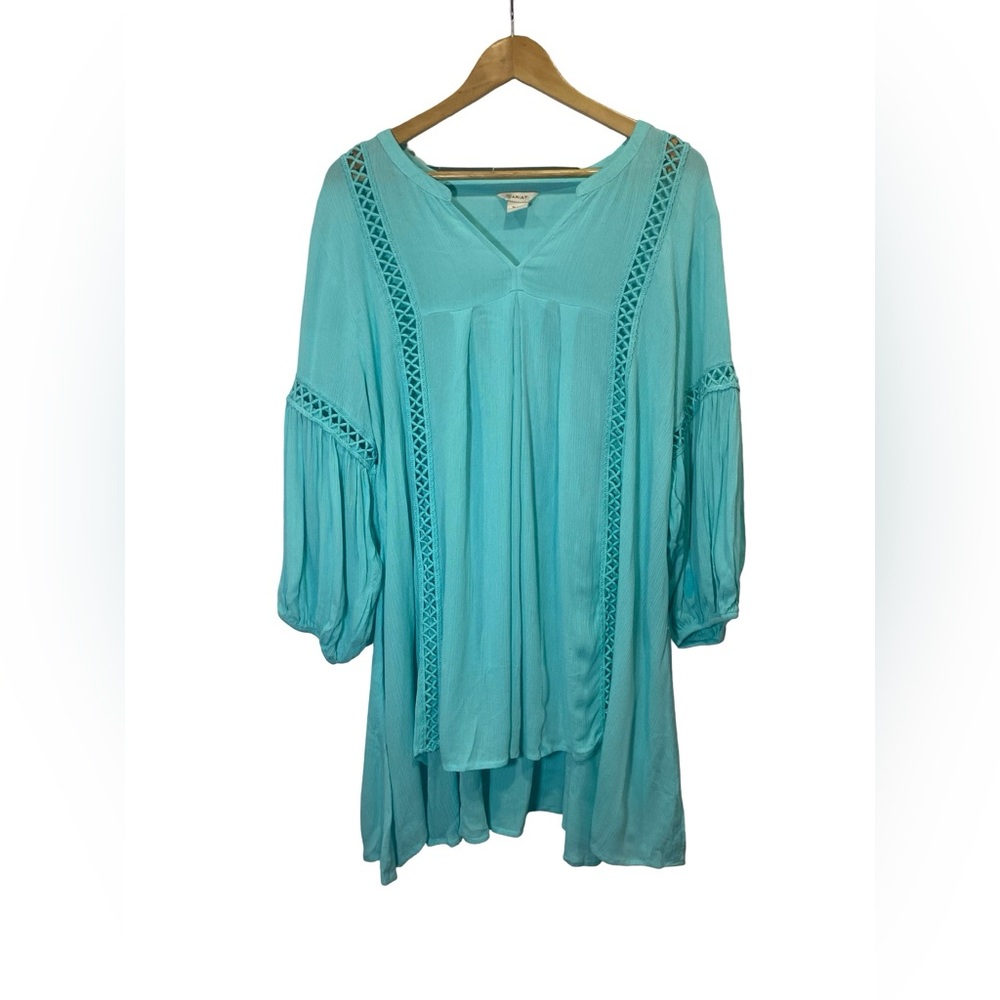 Ariat 3/4 Sleeve Ruffled turquoise Tunic boho size XL